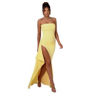 Strapless Backless High Split Long Maxi Dress, SMALL 7H-143D013